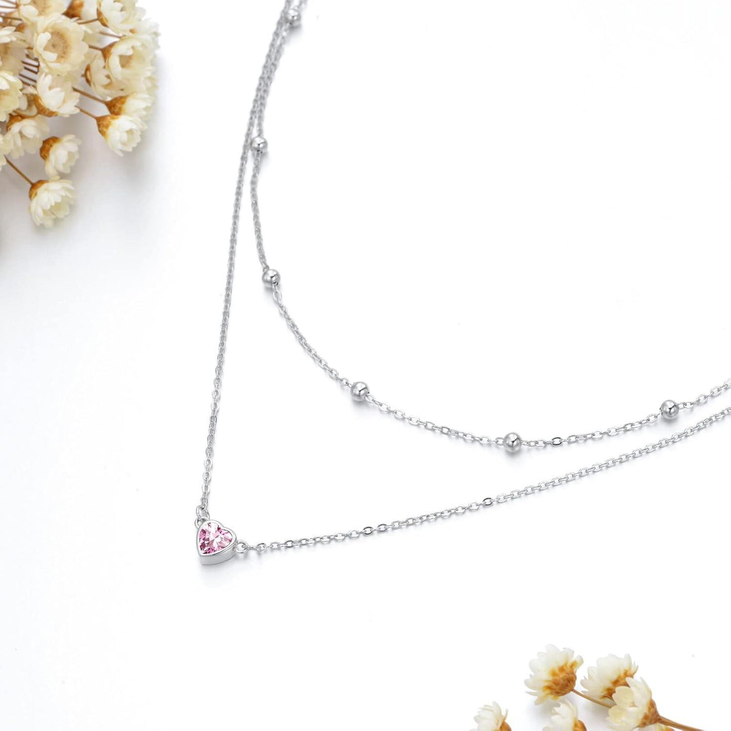 925 Sterling Silver & 12-Month Birthstone Layered Necklace for Women - 13.5+15+2 Extension Chain - Freedom & Happiness Symbol - Elegant Multi-Layer Design for Everyday & Special Occasions (60 chars)