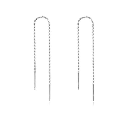 925 Sterling Silver Threader Chain Dangle Earrings with Long Bar Pendant for Women
