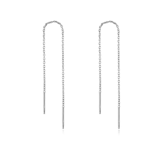 925 Sterling Silver Threader Chain Dangle Earrings with Long Bar Pendant for Women
