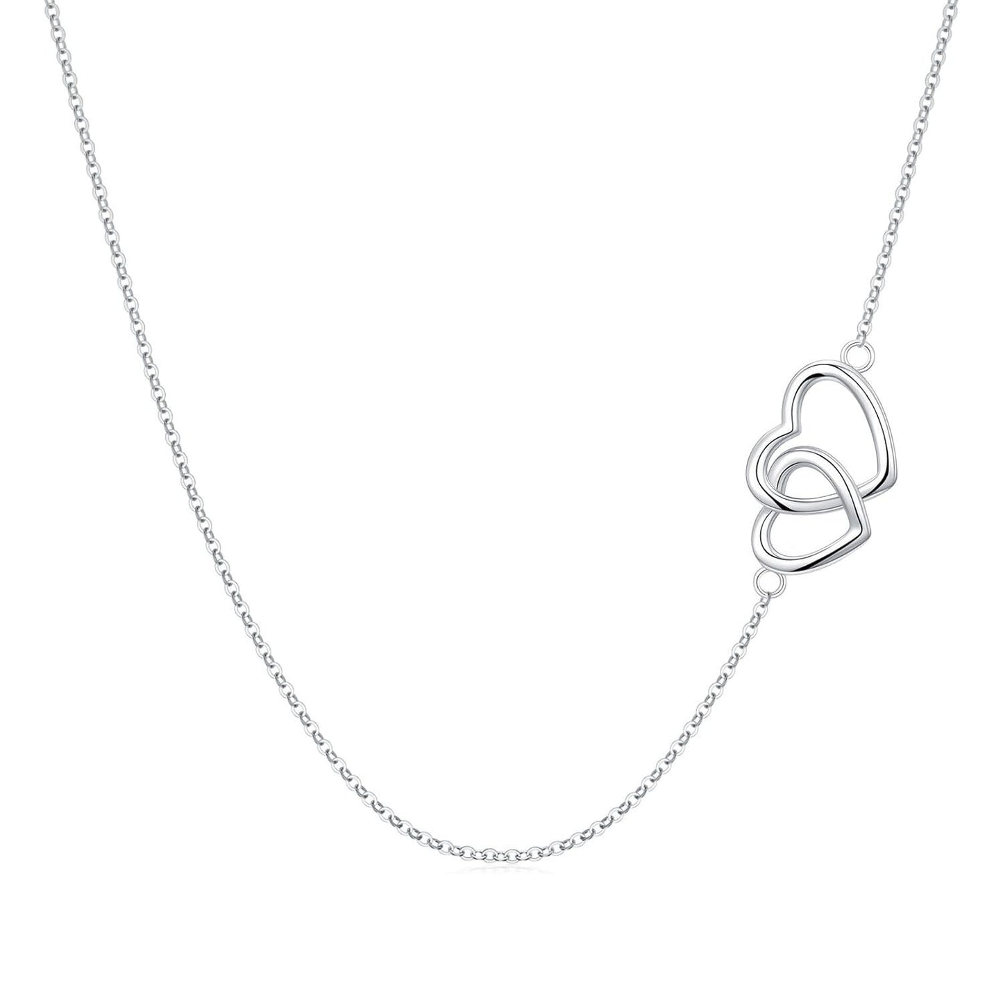 925 Sterling Silver Twin Hearts Choker Necklace - Symbol of Love & Connection