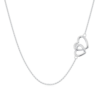 925 Sterling Silver Twin Hearts Choker Necklace - Symbol of Love & Connection