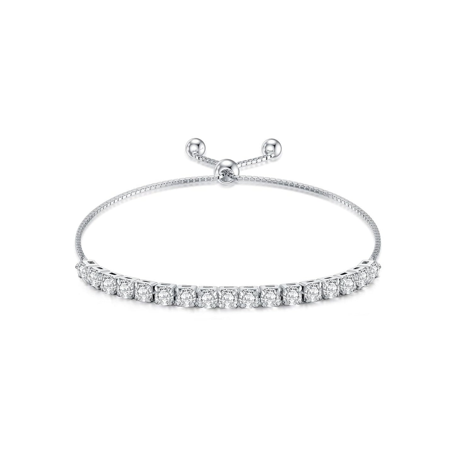 925 Sterling Silver Cubic Zirconia Adjustable Tennis Bracelet for Women