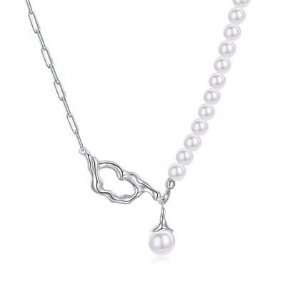 925 Sterling Silver Metal Pearl Choker 14-16mm Round White Freshwater Pearls Necklaces for Women