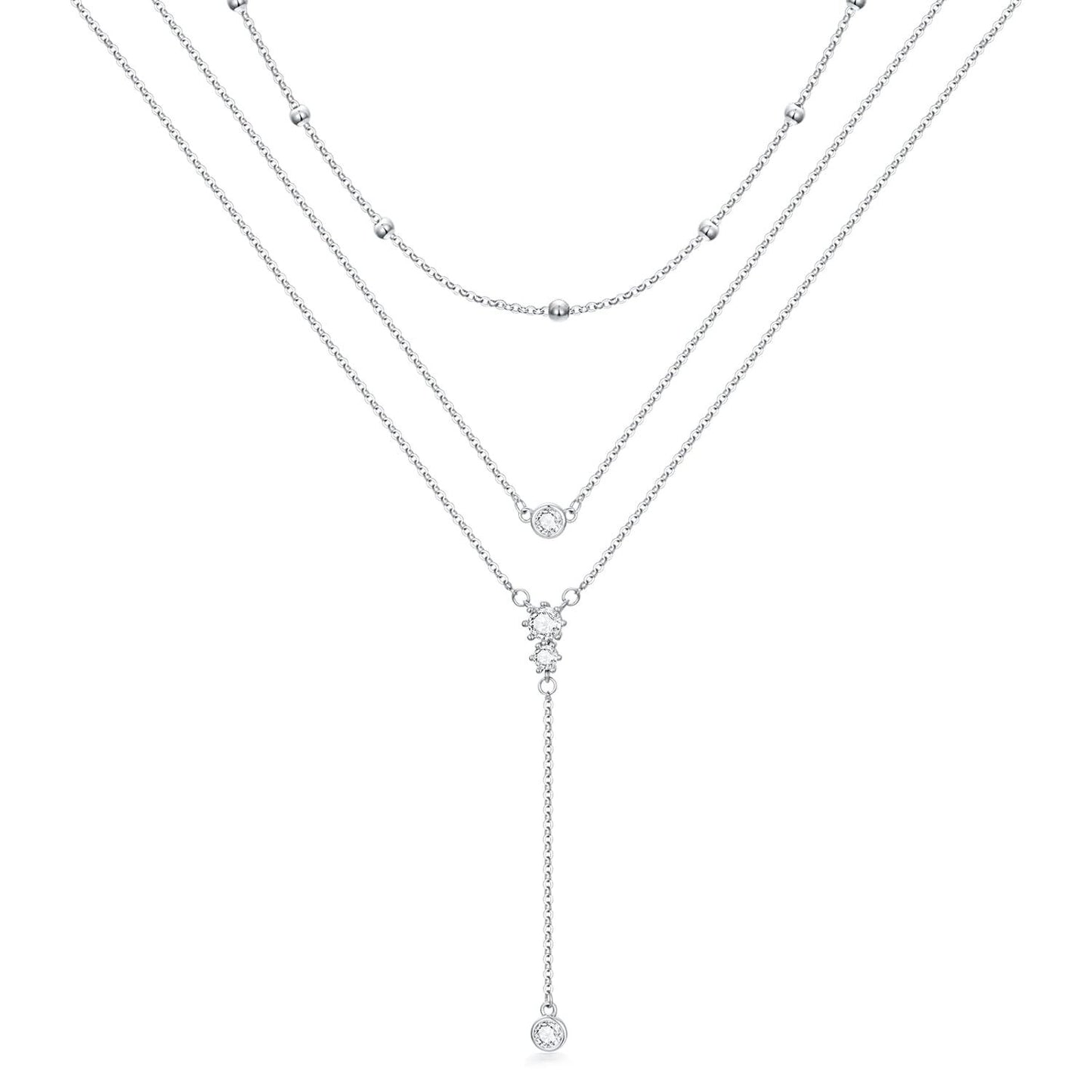 925 Sterling Silver Bohemian Layered Y-Shaped Pendant Necklace with Three Vertical Bars and Triangular Drop - Holiday Gift for Her