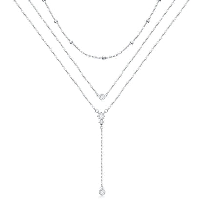 925 Sterling Silver Bohemian Layered Y-Shaped Pendant Necklace with Three Vertical Bars and Triangular Drop - Holiday Gift for Her