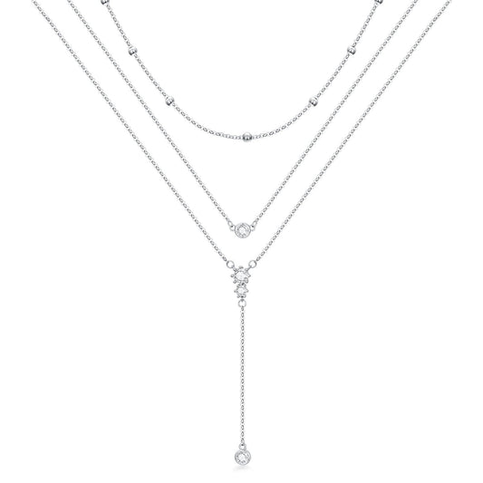 925 Sterling Silver Bohemian Layered Y-Shaped Pendant Necklace with Three Vertical Bars and Triangular Drop - Holiday Gift for Her