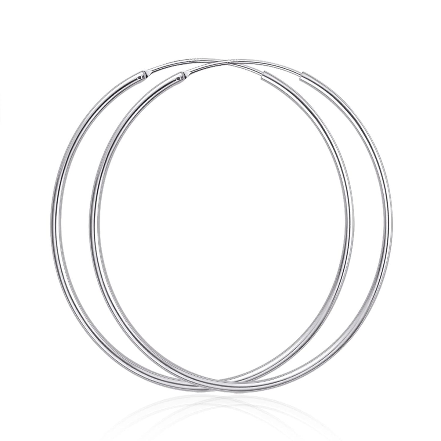 925 Sterling Silver Hoop Earrings Polished Round Circle Endless 20 80mm