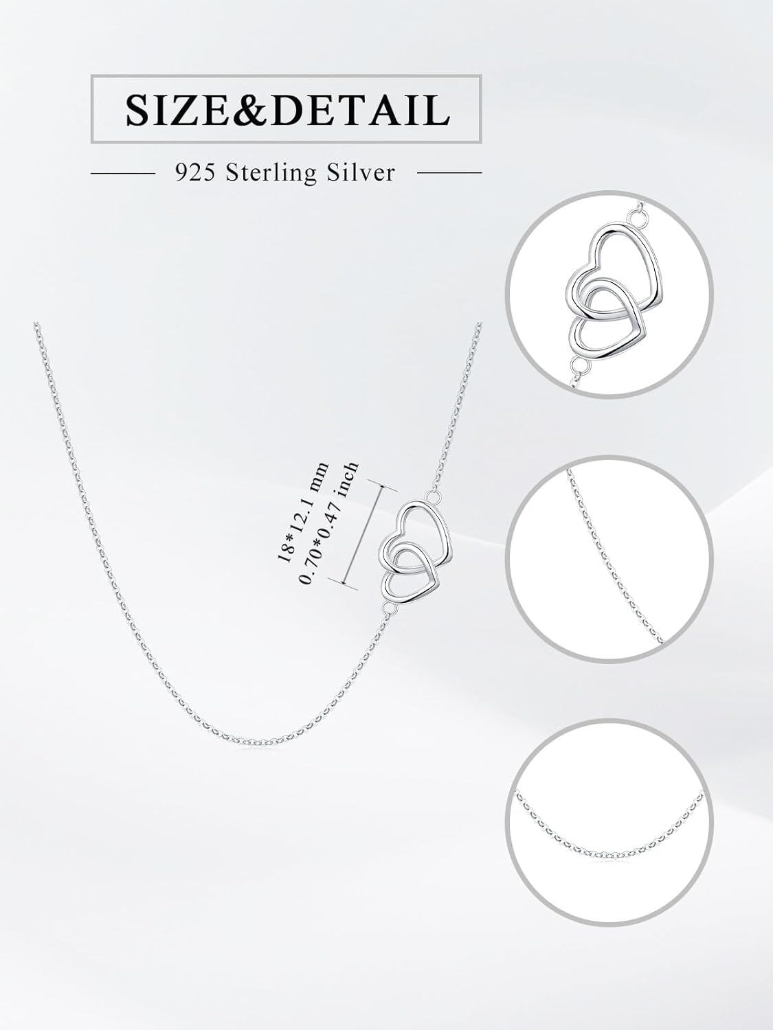 925 Sterling Silver Twin Hearts Choker Necklace - Symbol of Love & Connection