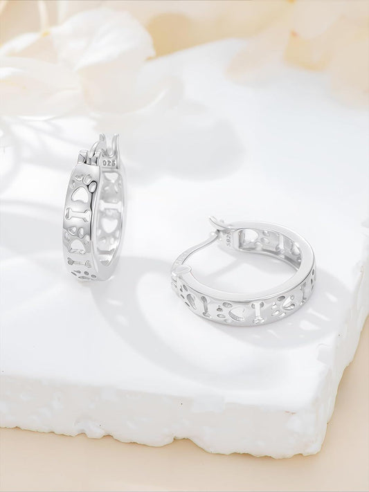 925 Sterling Silver Dog Paw Print Hoop Earrings for Women Small Animal Huggie Earrings Panda s