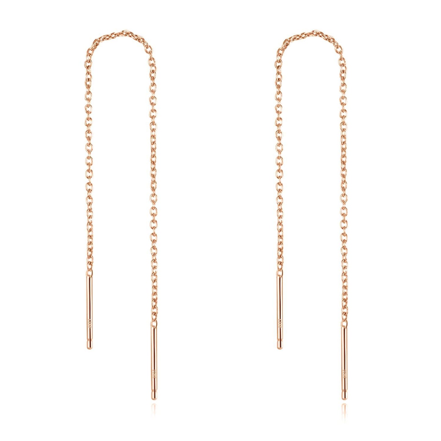 Gold 925 Sterling Silver Threader Chain Dangle Earrings with Long Bar Pendant for Women 925 Gold Plated Minimalist  Idea