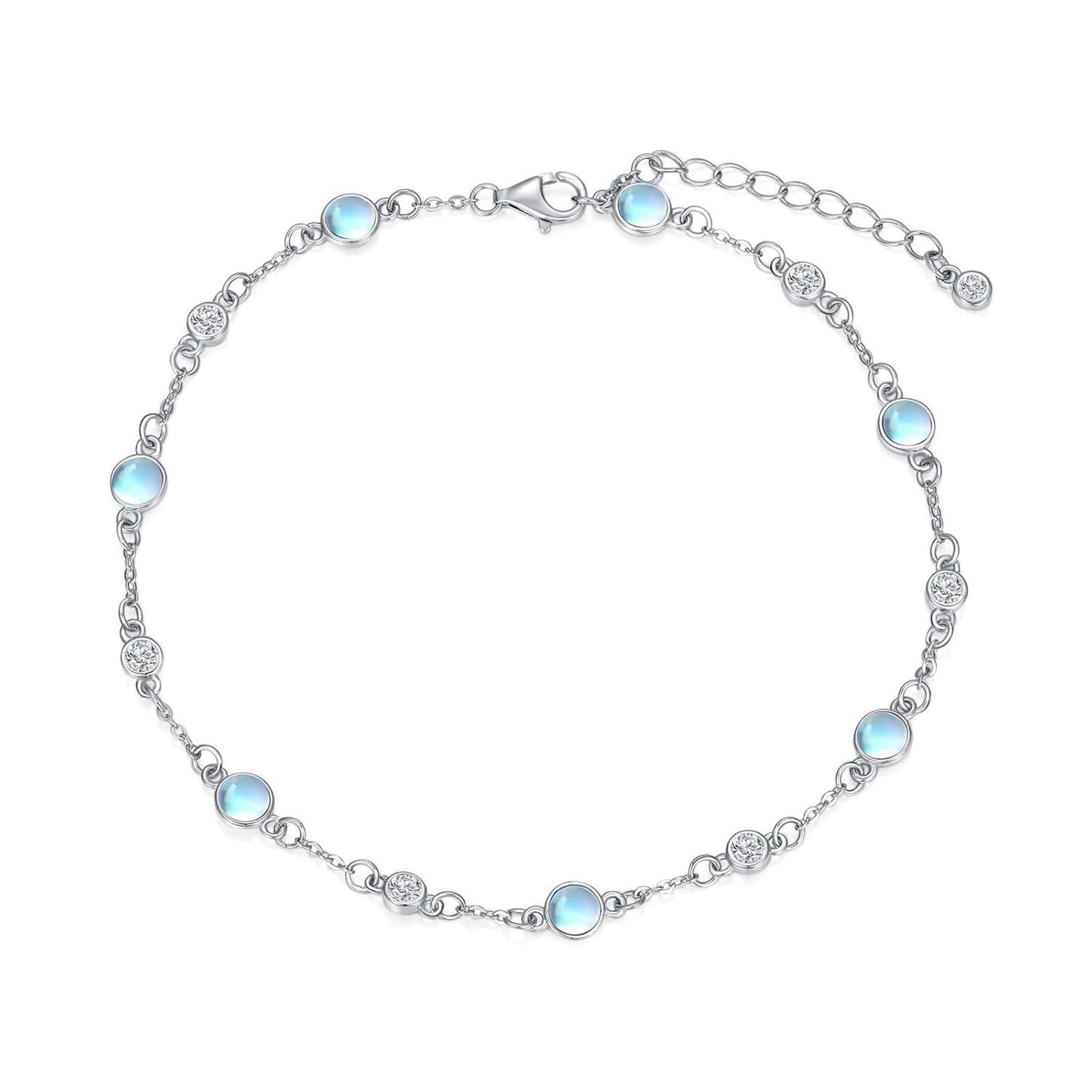 925 Sterling Silver Turquoise Beaded Chain Anklet Bracelet for Women