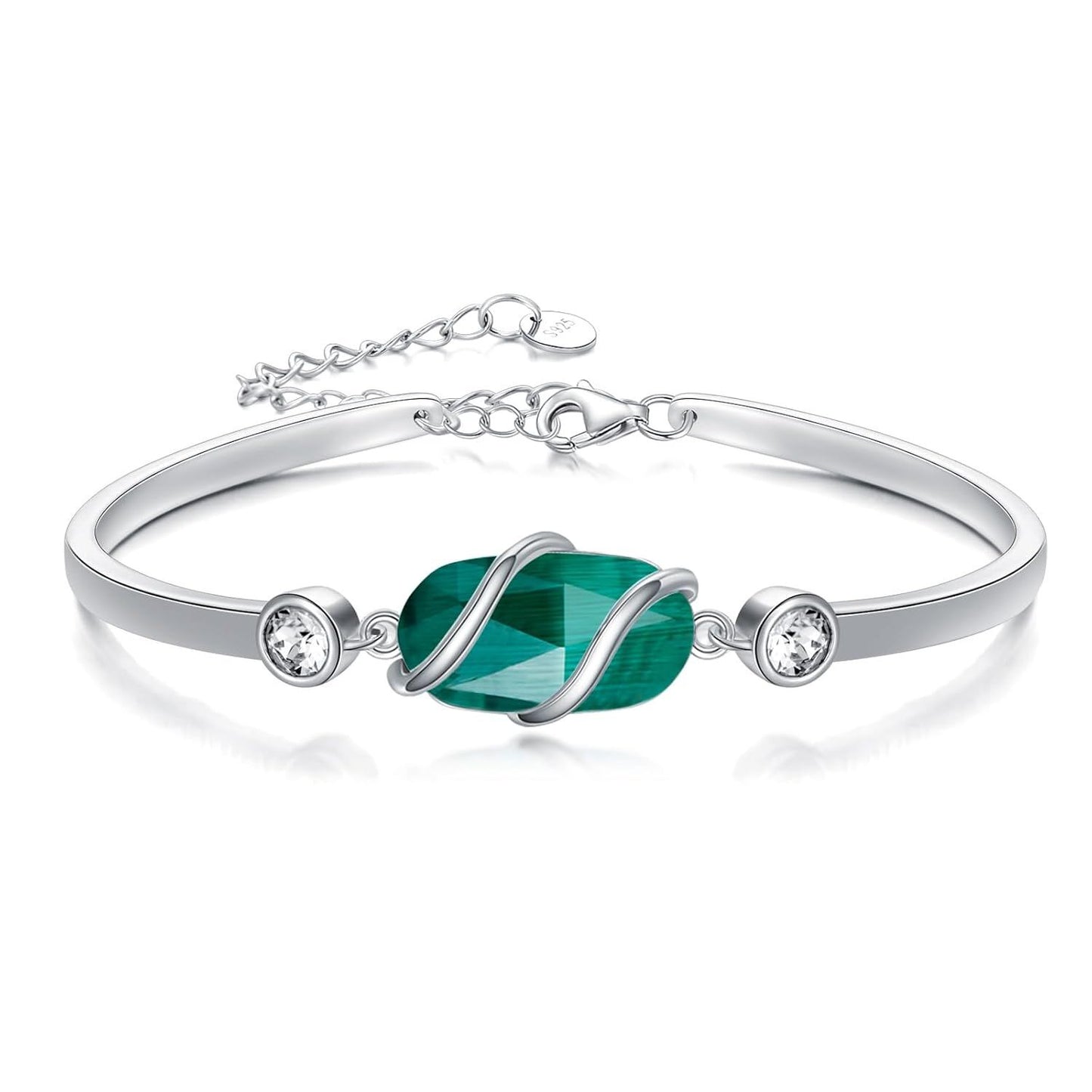 925 Sterling Silver Green Malachite Stone Bangle Bracelet for Women Gifts