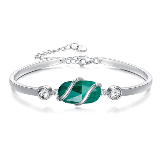 925 Sterling Silver Green Malachite Stone Bangle Bracelet for Women Gifts