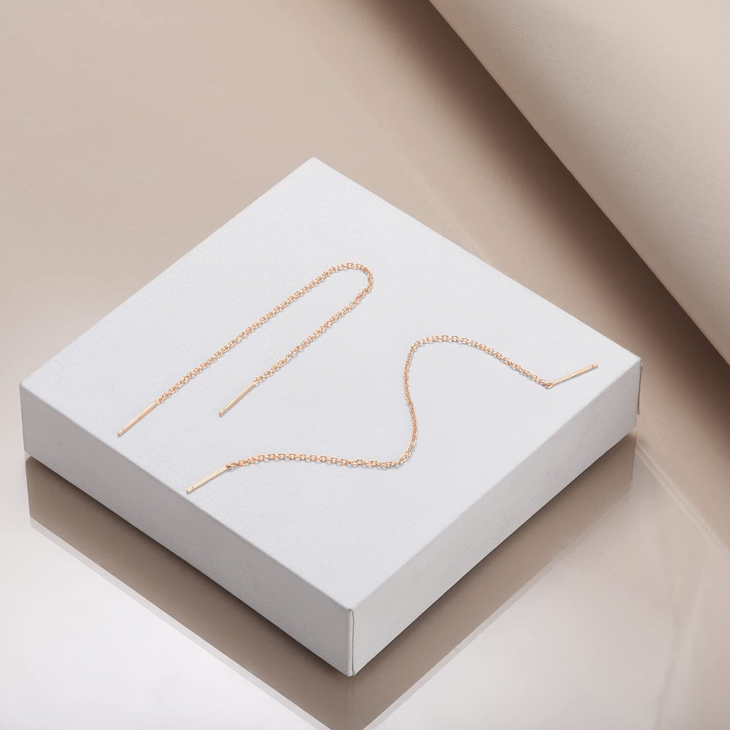 Gold 925 Sterling Silver Threader Chain Dangle Earrings with Long Bar Pendant for Women 925 Gold Plated Minimalist  Idea