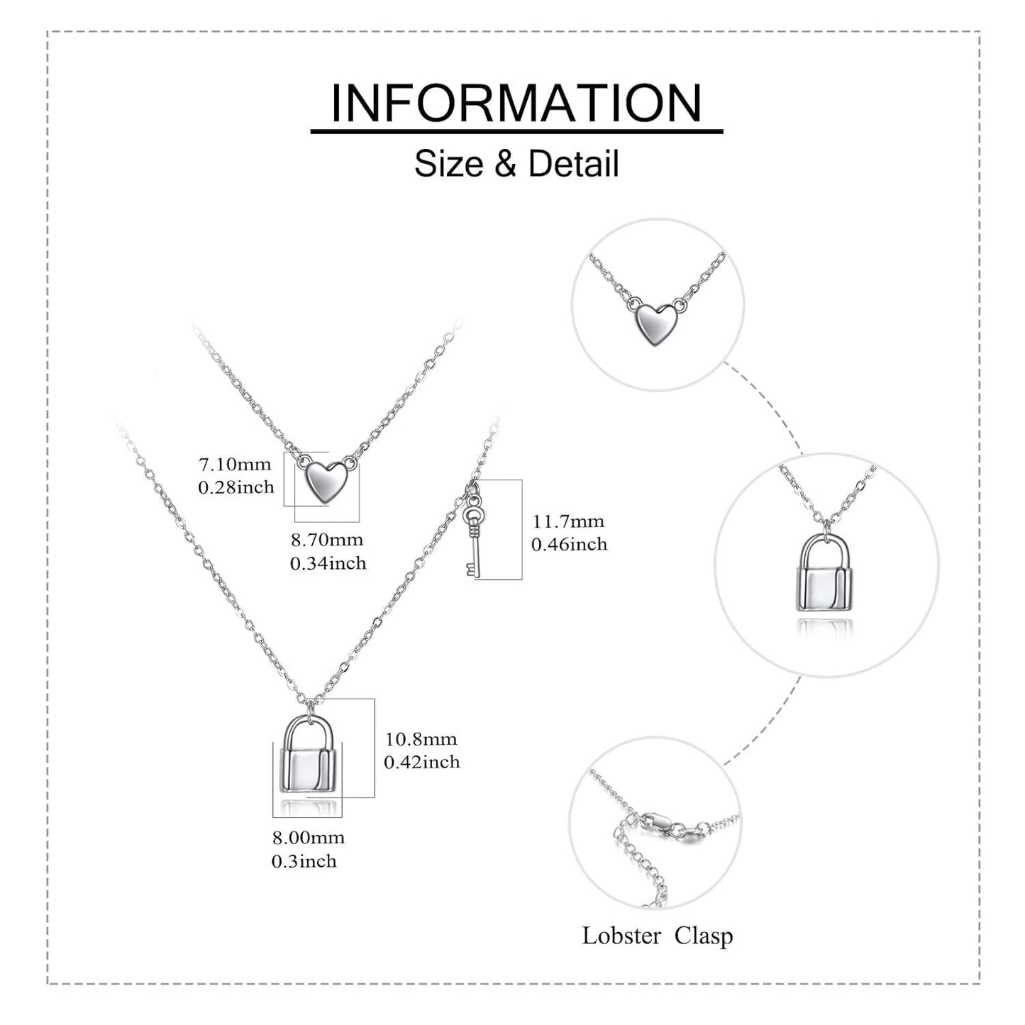 925 Sterling Silver Layered Choker Necklace with Heart and Key Charms s for Women