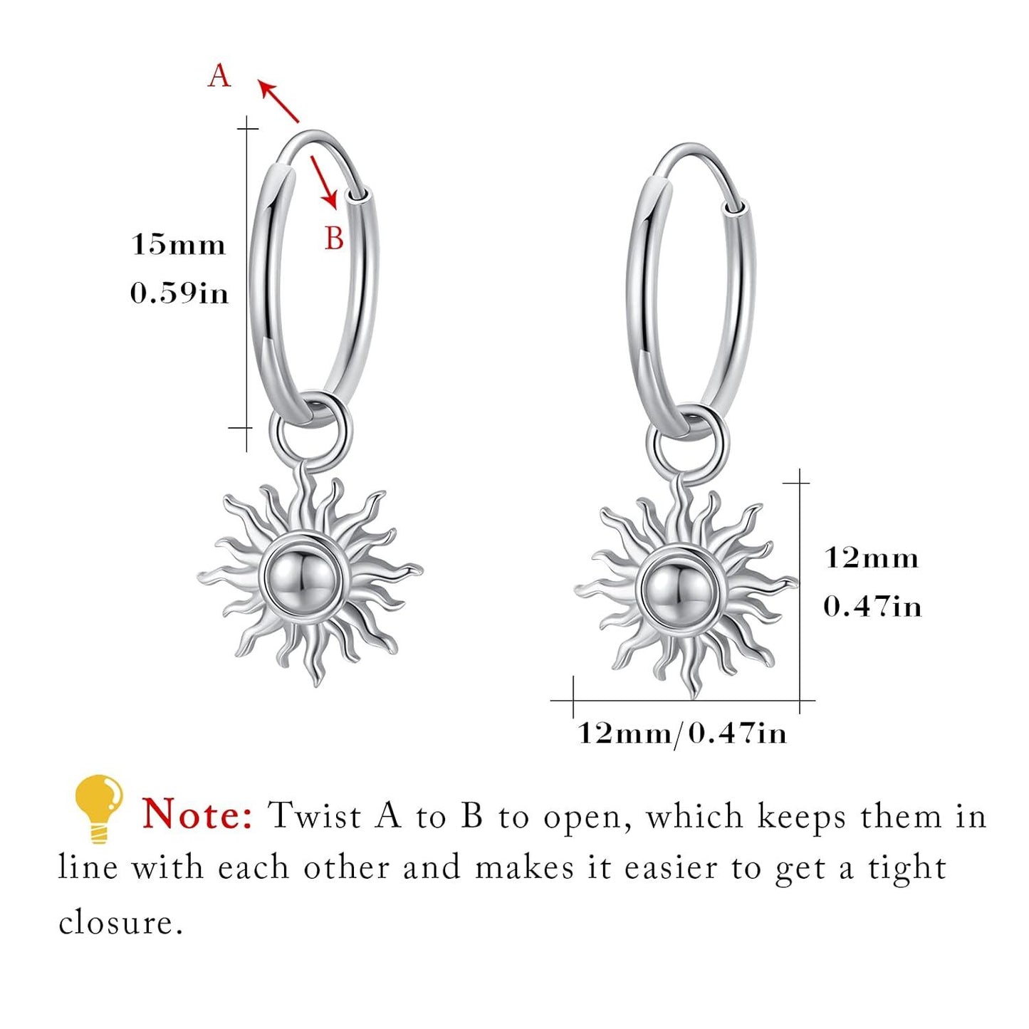 925 Sterling Silver Sun Dangle Earrings Hypoallergenic Hoop Earrings for Women Jewelry Lovers