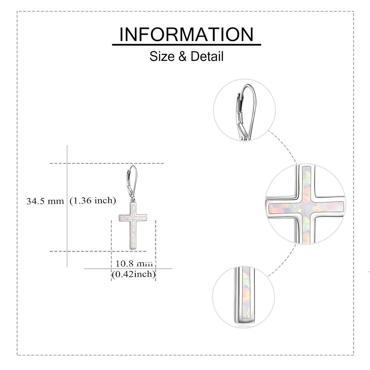 925 Sterling Silver Opal Cross Leverback Dangle Drop Earrings for Women and Men