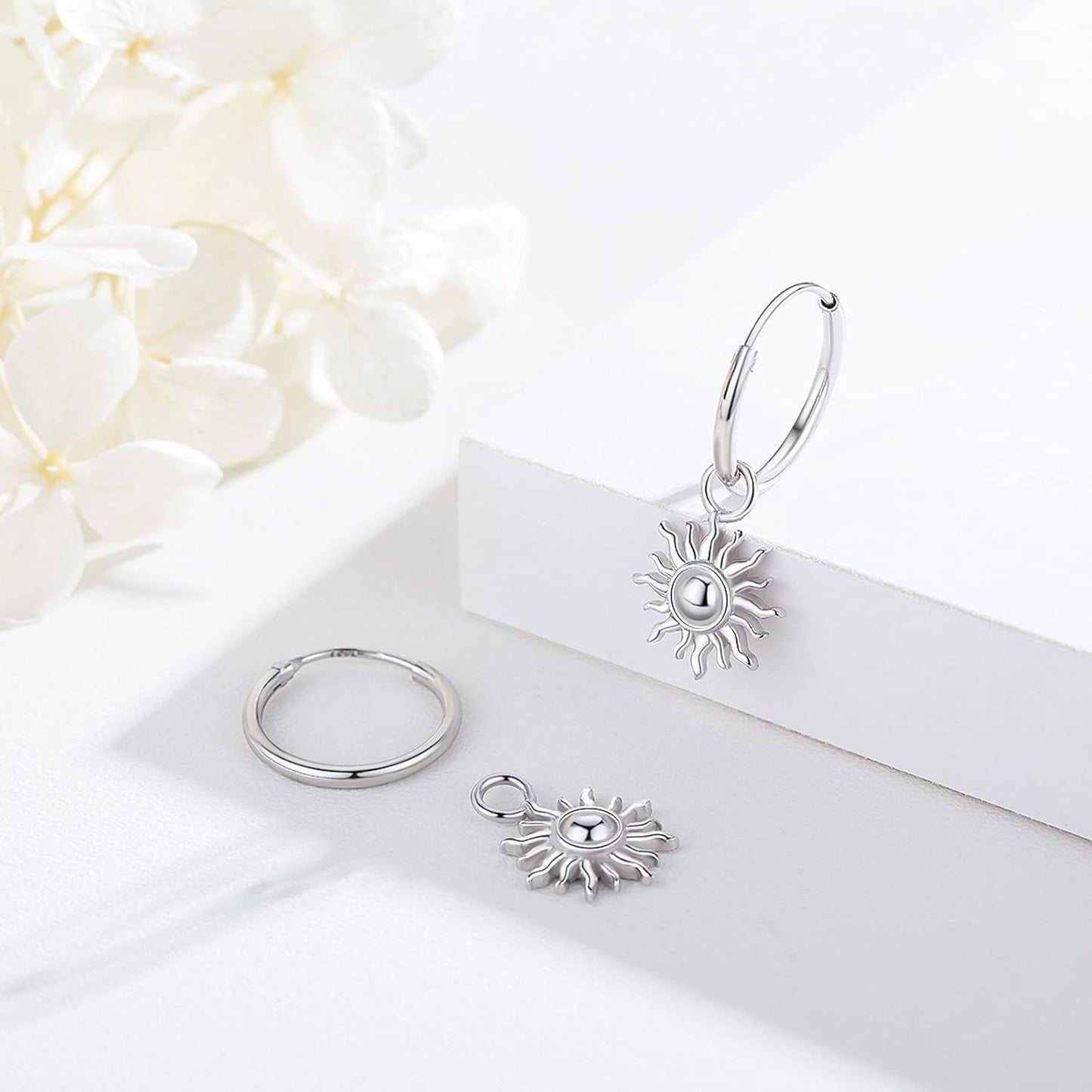 925 Sterling Silver Sun Dangle Earrings Hypoallergenic Hoop Earrings for Women Jewelry Lovers