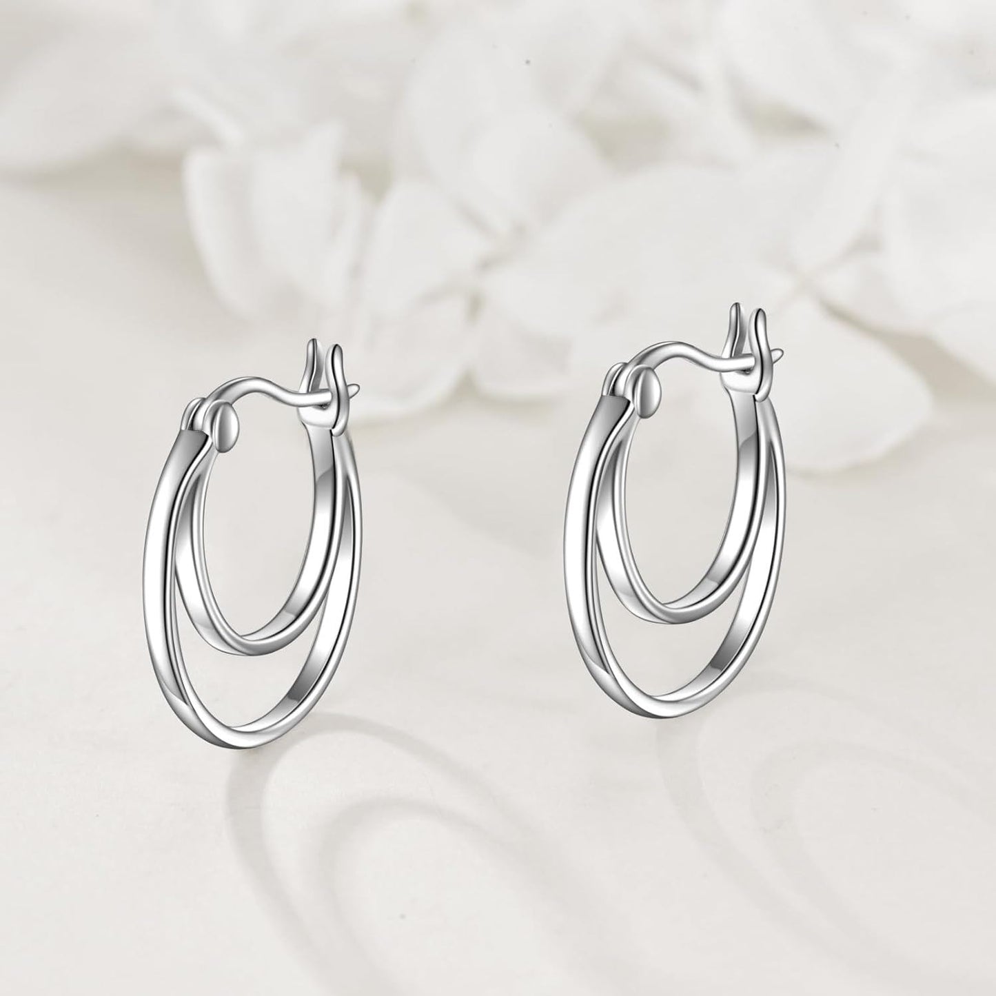925 Sterling Silver Round Double Hoop Earrings Minimalist Layered Circles Holiday Gift for Her
