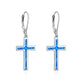 925 Sterling Silver Opal Cross Leverback Dangle Drop Earrings for Women and Men