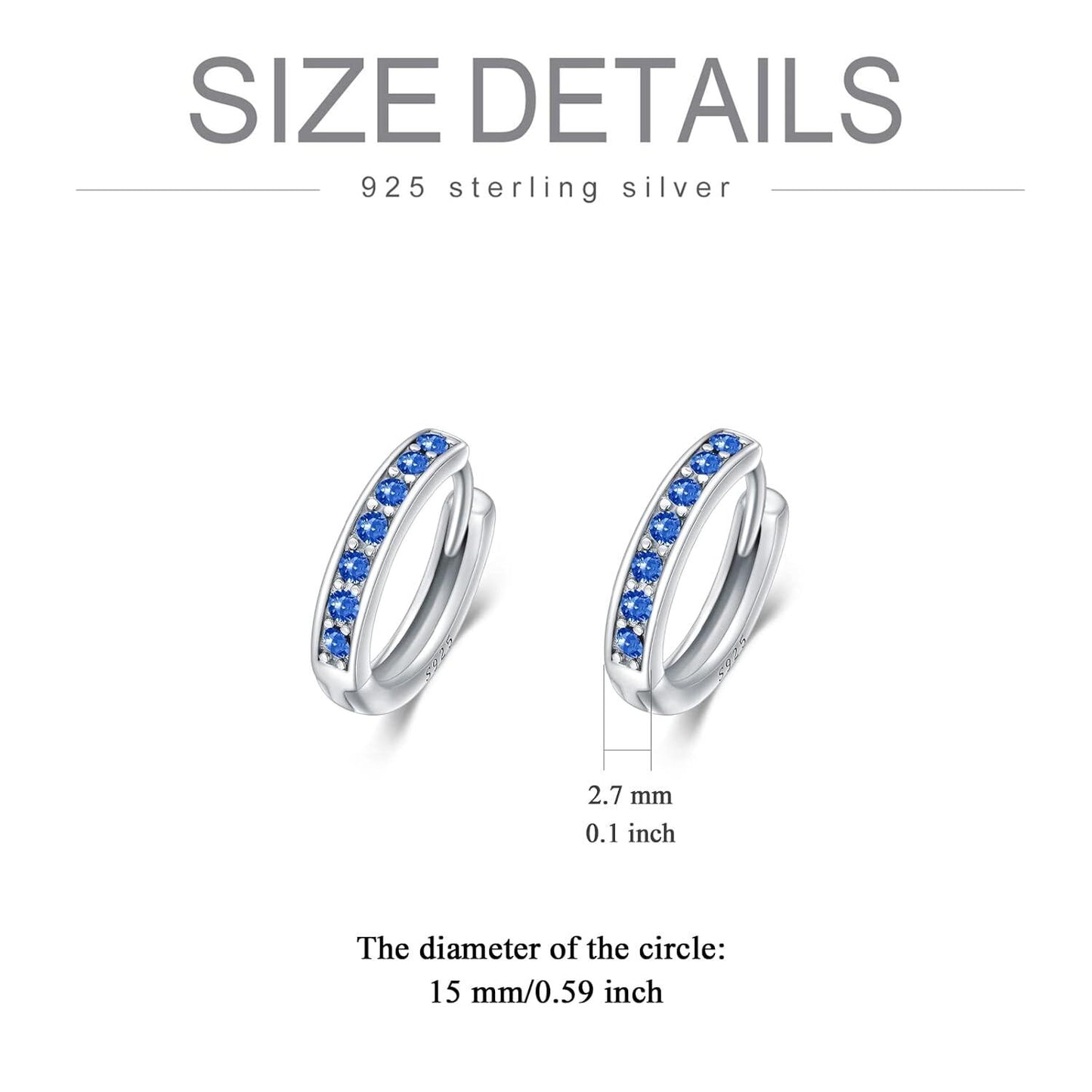 925 Sterling Silver 925 Sterling Silver Cubic Zirconia Austrian Crystals Birthstone Huggie Hoop Earrings