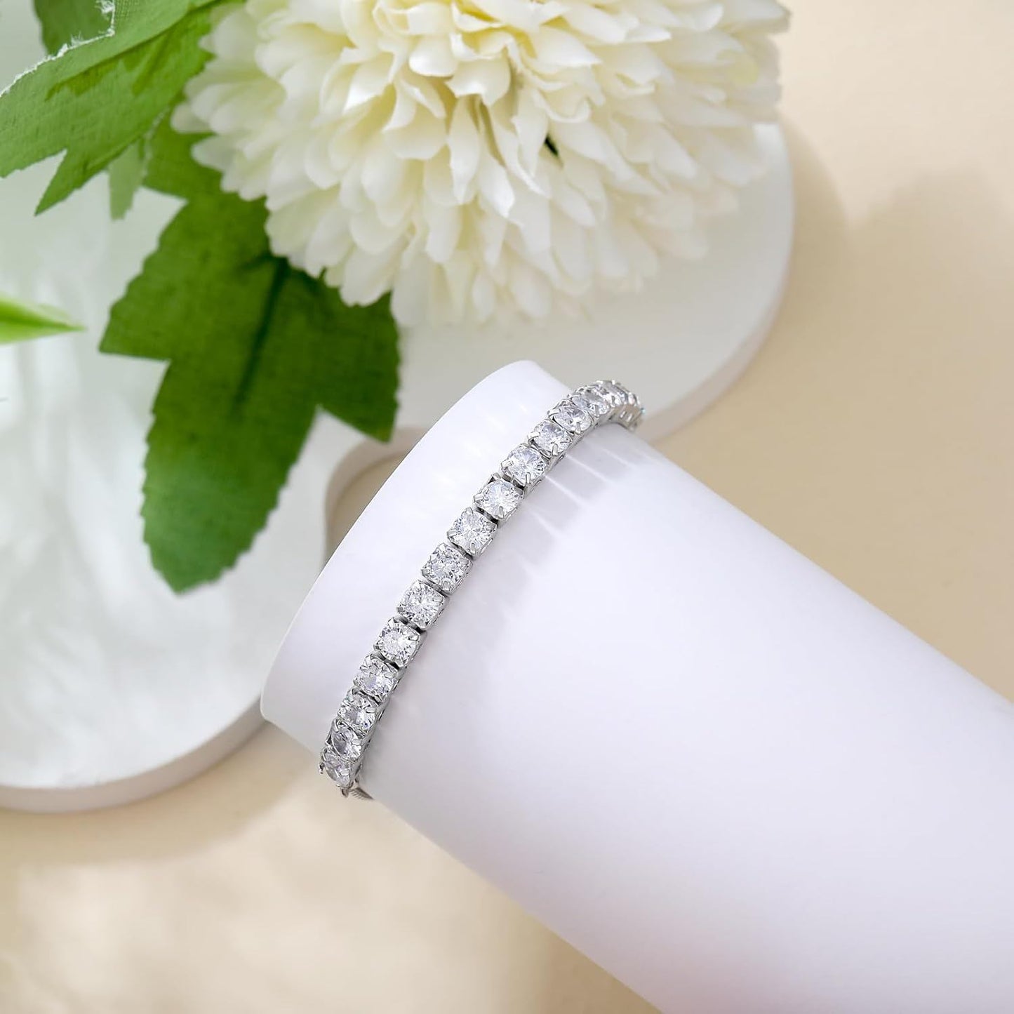 925 Sterling Silver Cubic Zirconia Adjustable Tennis Bracelet for Women
