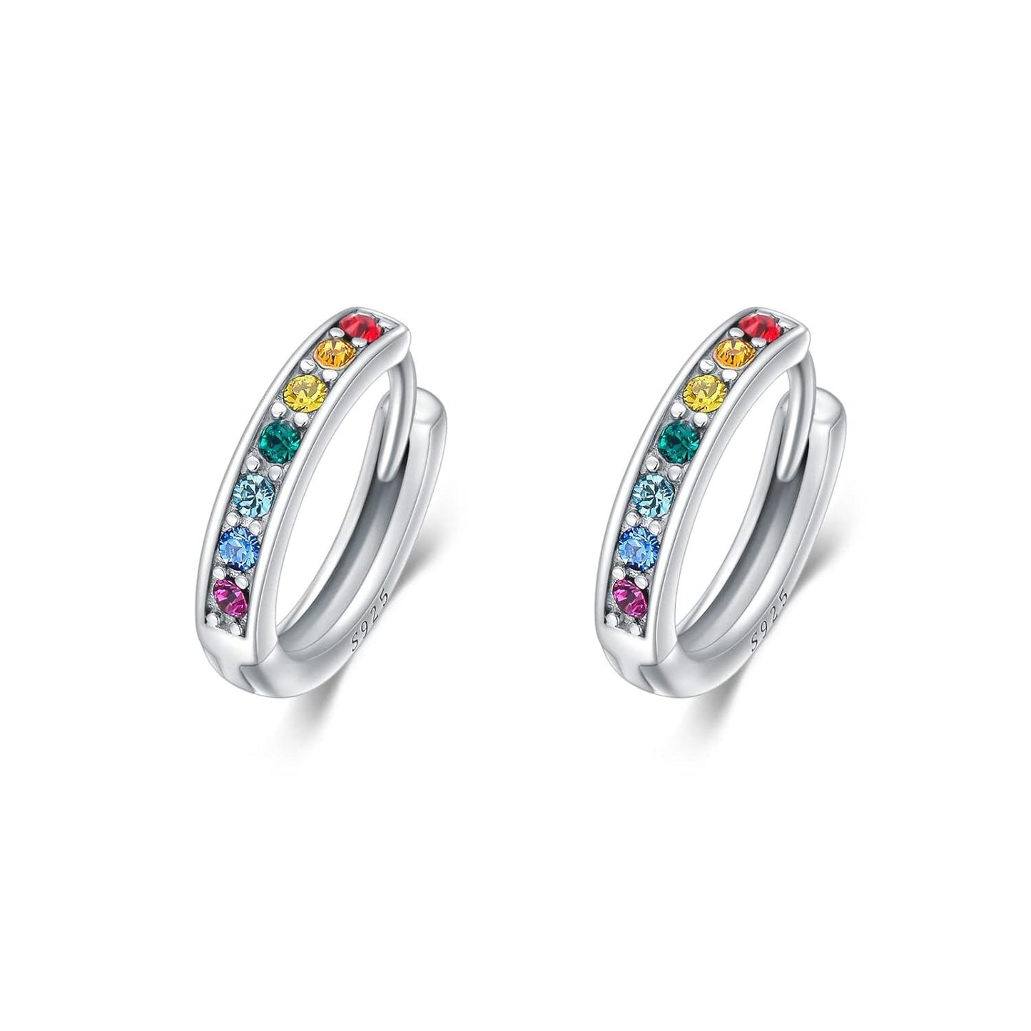 925 Sterling Silver 925 Sterling Silver Cubic Zirconia Austrian Crystals Birthstone Huggie Hoop Earrings