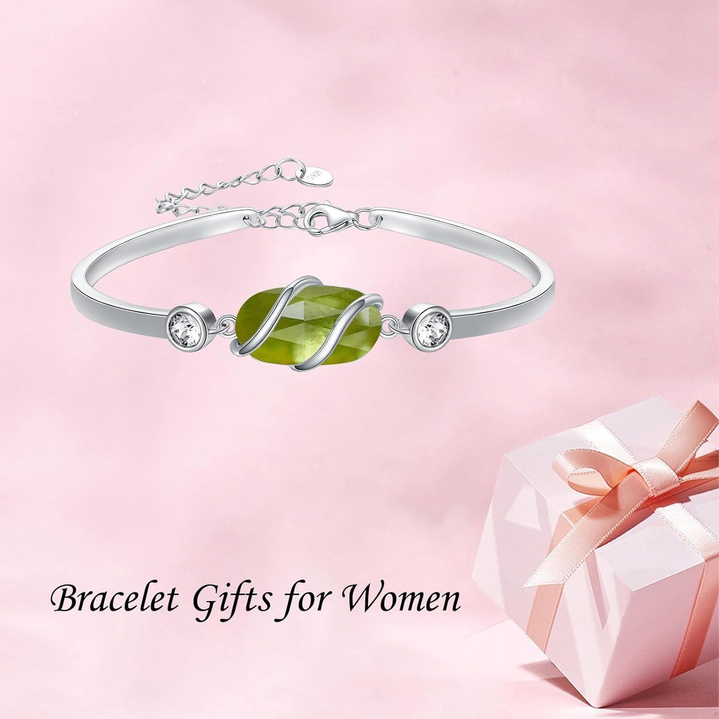 925 Sterling Silver Green Malachite Stone Bangle Bracelet for Women Gifts