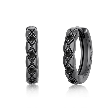 925 Sterling Silver Black Onyx Gothic Huggie Hoop Earrings - Mens Womens  Ideas