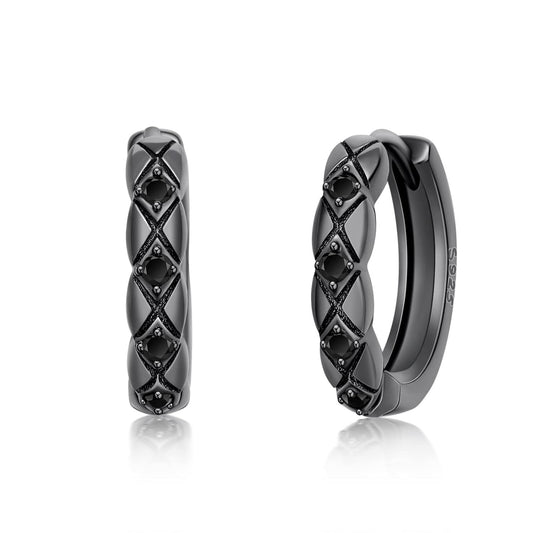 925 Sterling Silver Black Onyx Gothic Huggie Hoop Earrings - Mens Womens  Ideas