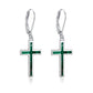 925 Sterling Silver Opal Cross Leverback Dangle Drop Earrings for Women and Men