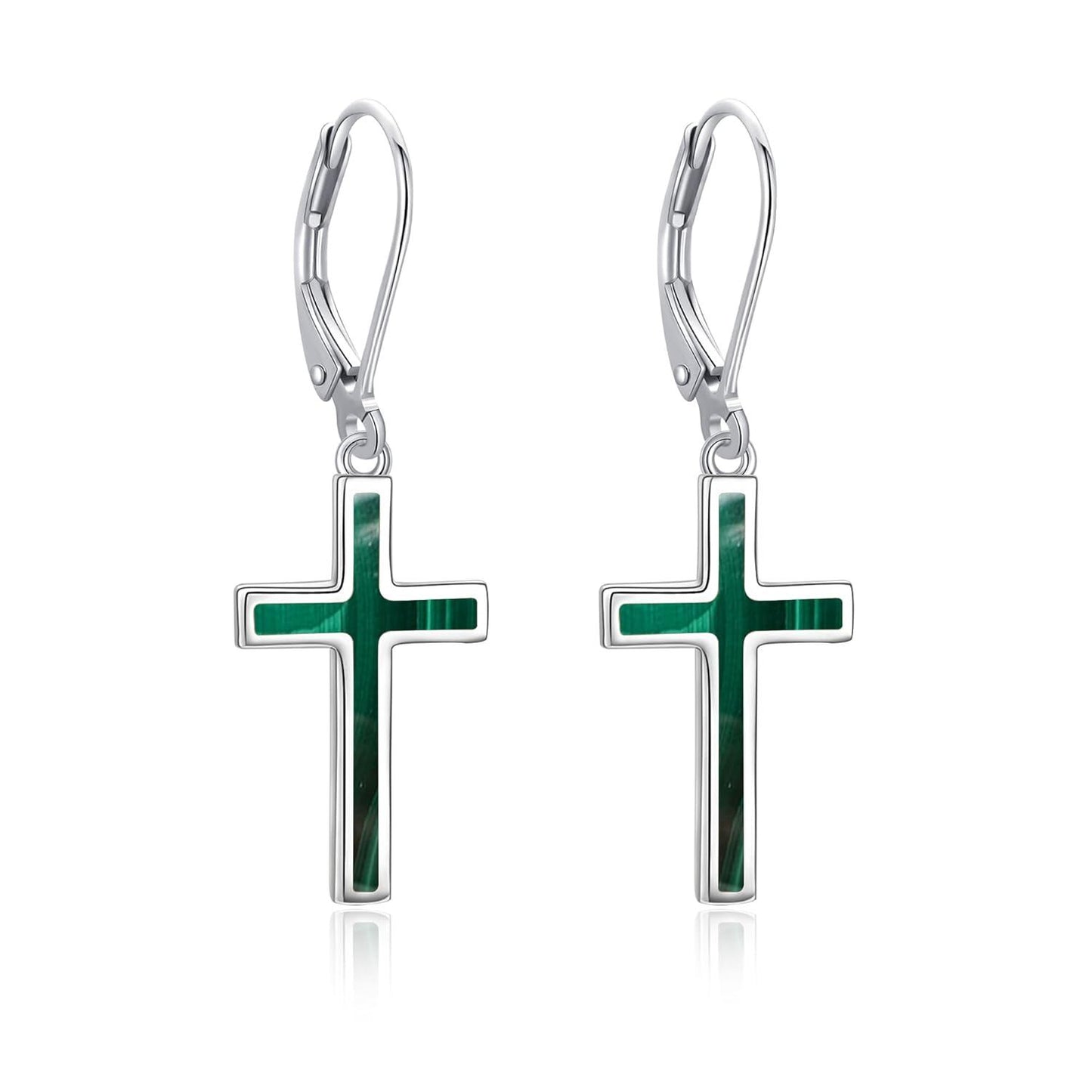 925 Sterling Silver Opal Cross Leverback Dangle Drop Earrings for Women and Men