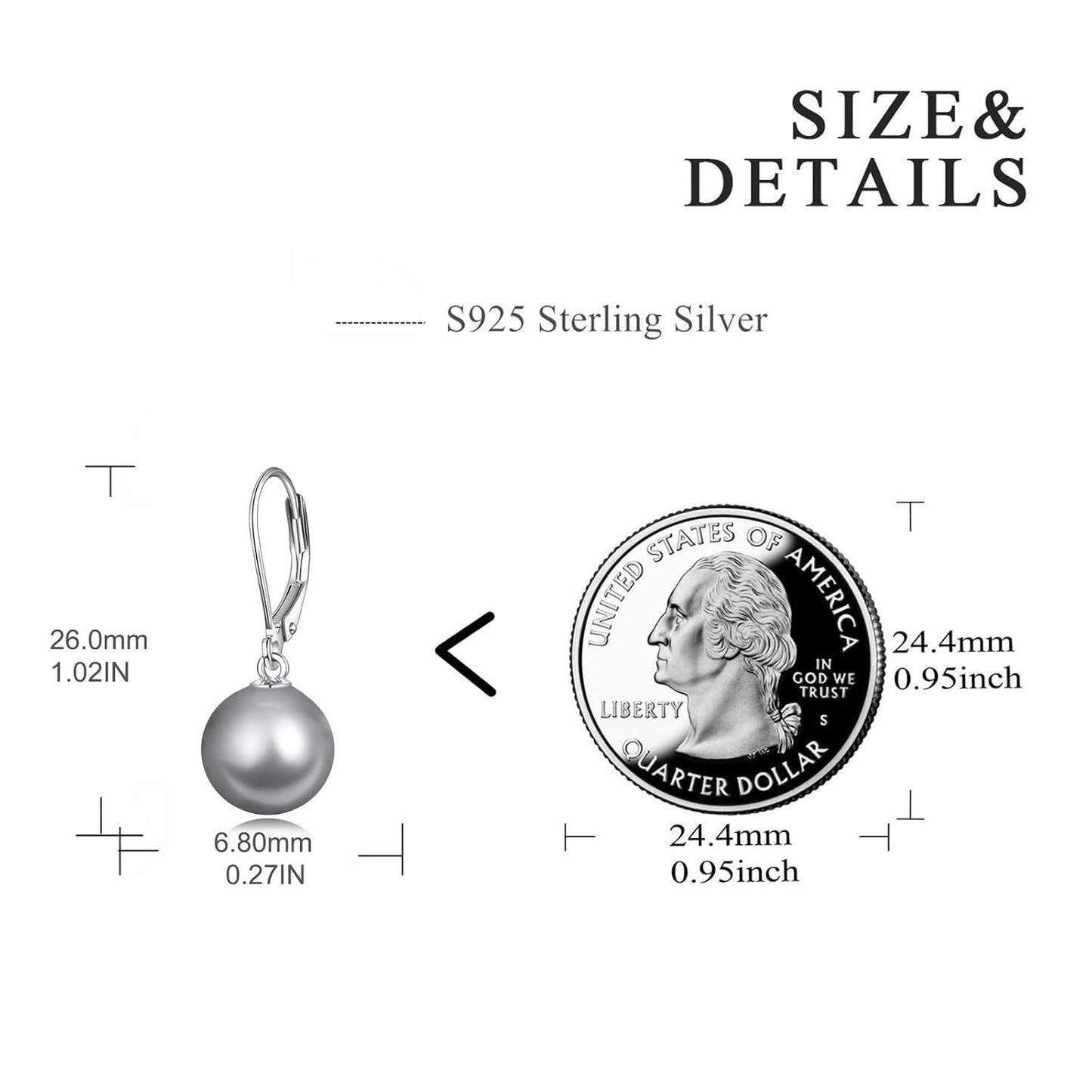 925 Sterling Silver Grey Freshwater Cultured Pearl Leverback Dangle Drop Earrings for Women
