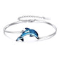 925 Sterling Silver Blue Crystal Butterfly Bangle Bracelet for Women
