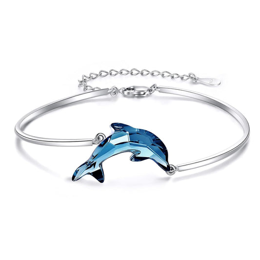 925 Sterling Silver Blue Crystal Butterfly Bangle Bracelet for Women