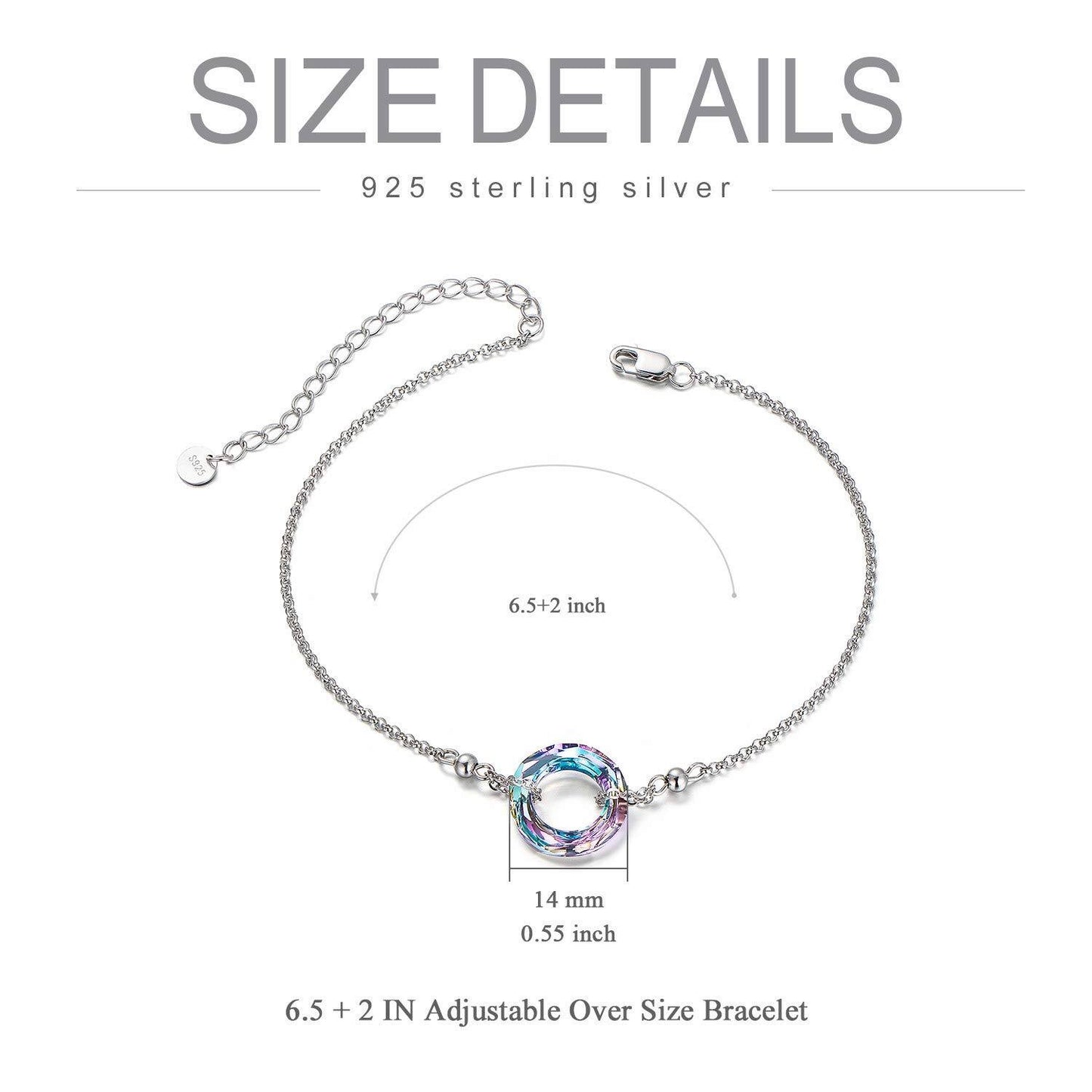 925 Sterling Silver Blue Crystal Circle Chain Bracelet for Women s