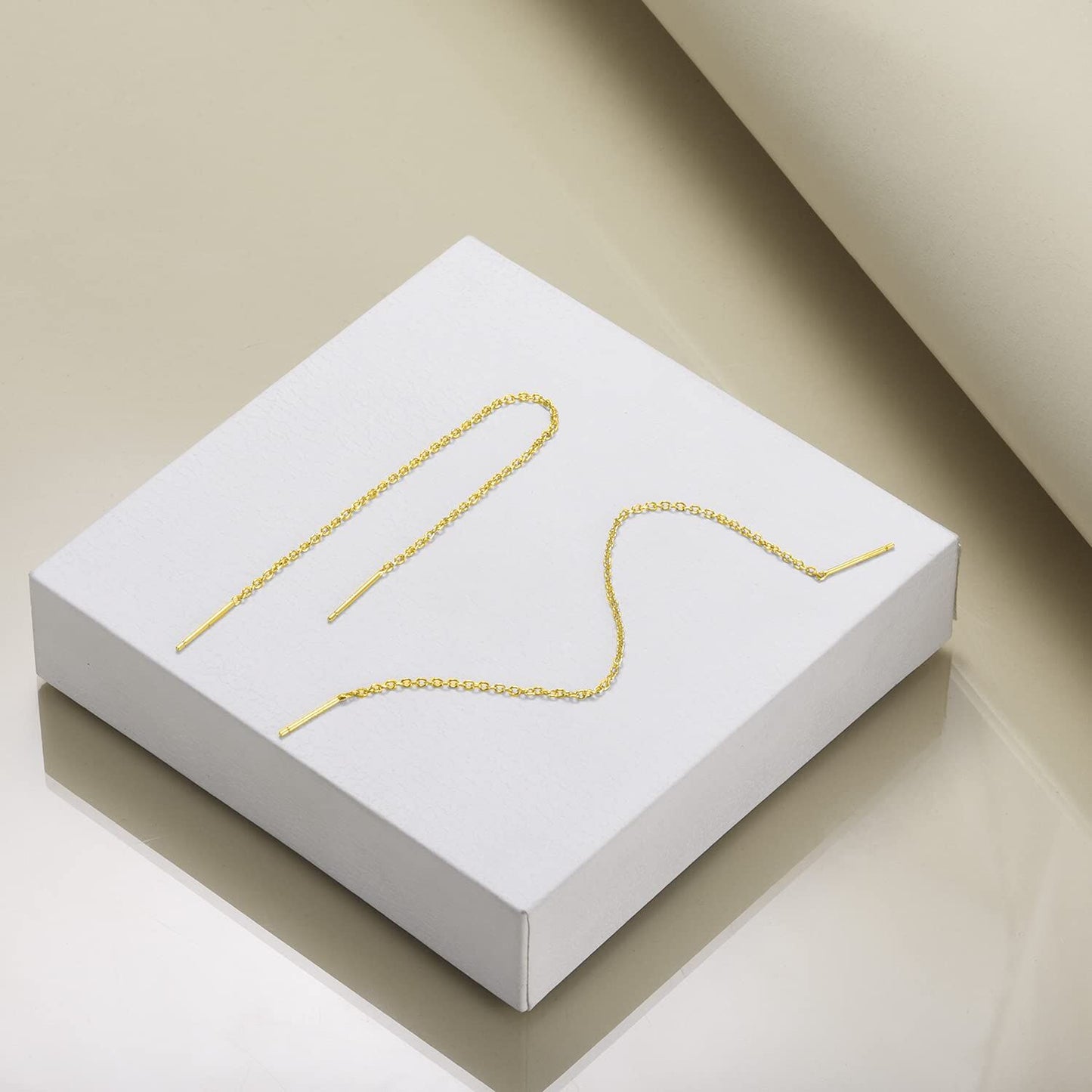 Gold 925 Sterling Silver Threader Chain Dangle Earrings with Long Bar Pendant for Women 925 Gold Plated Minimalist  Idea
