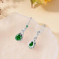 Sterling Silver Emerald Teardrop Dangle Earrings, May Birthstone Green Heart-Shaped Gemstone Hook Drop Jewelry for Mother's Day Gift