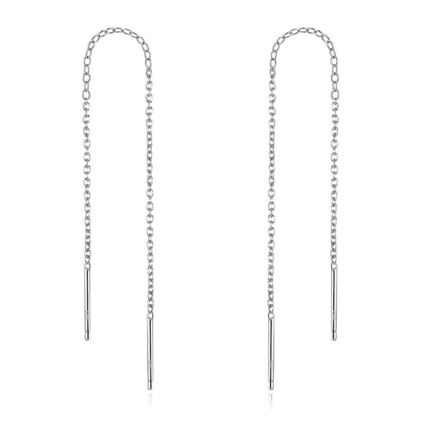 Gold 925 Sterling Silver Threader Chain Dangle Earrings with Long Bar Pendant for Women 925 Gold Plated Minimalist  Idea