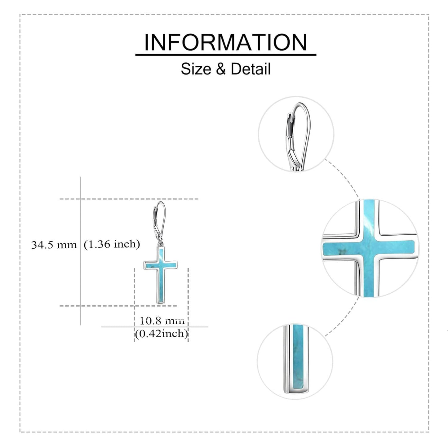 925 Sterling Silver Opal Cross Leverback Dangle Drop Earrings for Women and Men