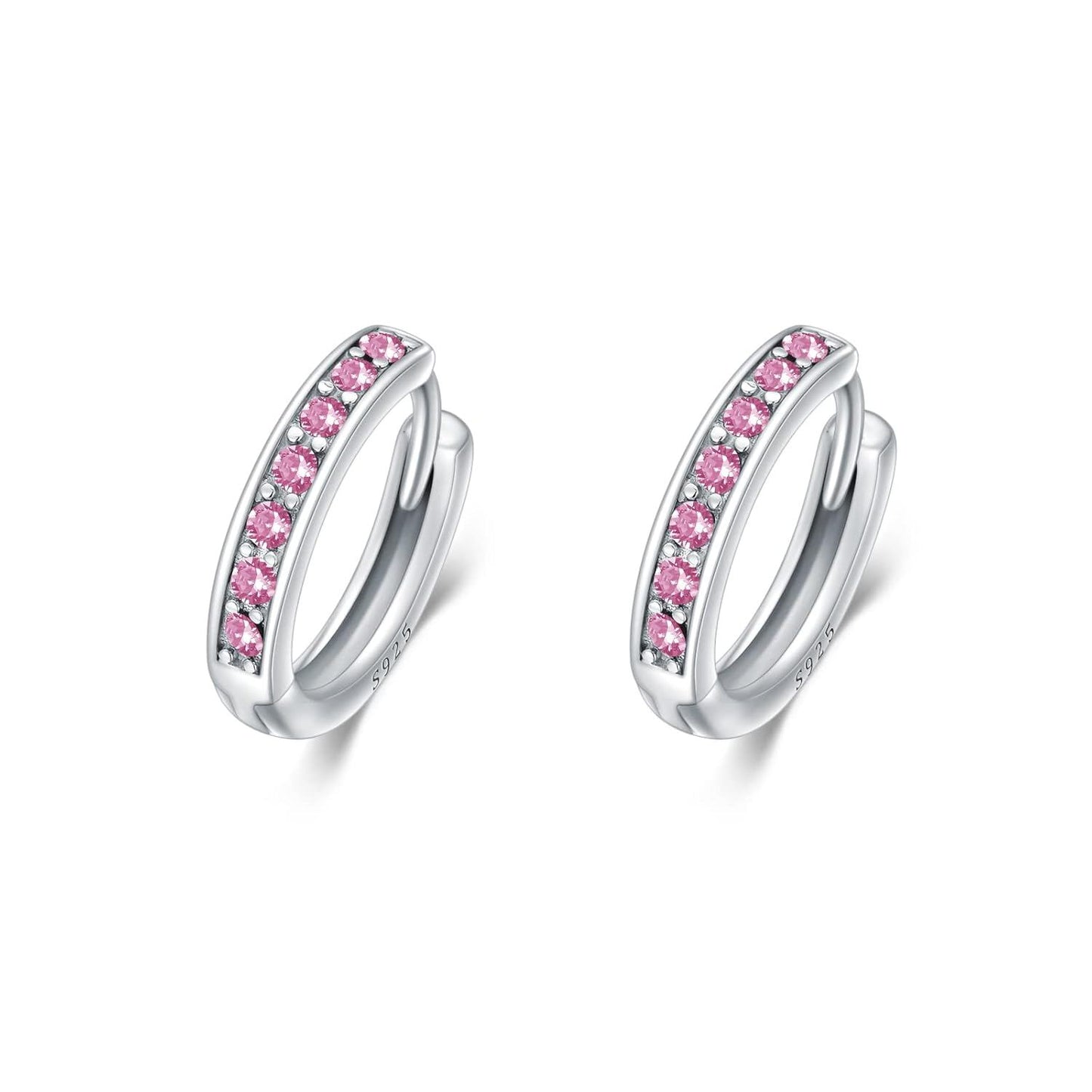 925 Sterling Silver 925 Sterling Silver Cubic Zirconia Austrian Crystals Birthstone Huggie Hoop Earrings