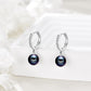 925 Sterling Silver Black Pearl Drop Hoop Earrings for Women