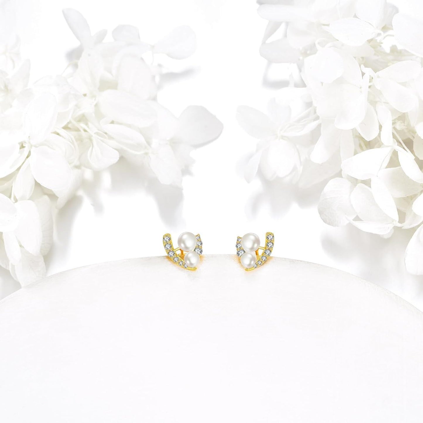 14K Gold Pearl Hoop Earrings Minimalist Dainty Ear Cuff Gift for Her