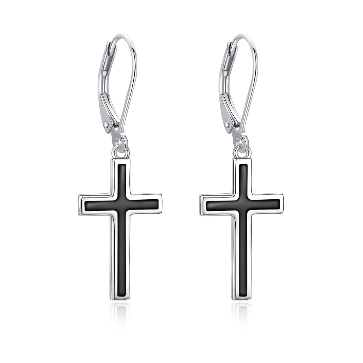 925 Sterling Silver Opal Cross Leverback Dangle Drop Earrings for Women and Men
