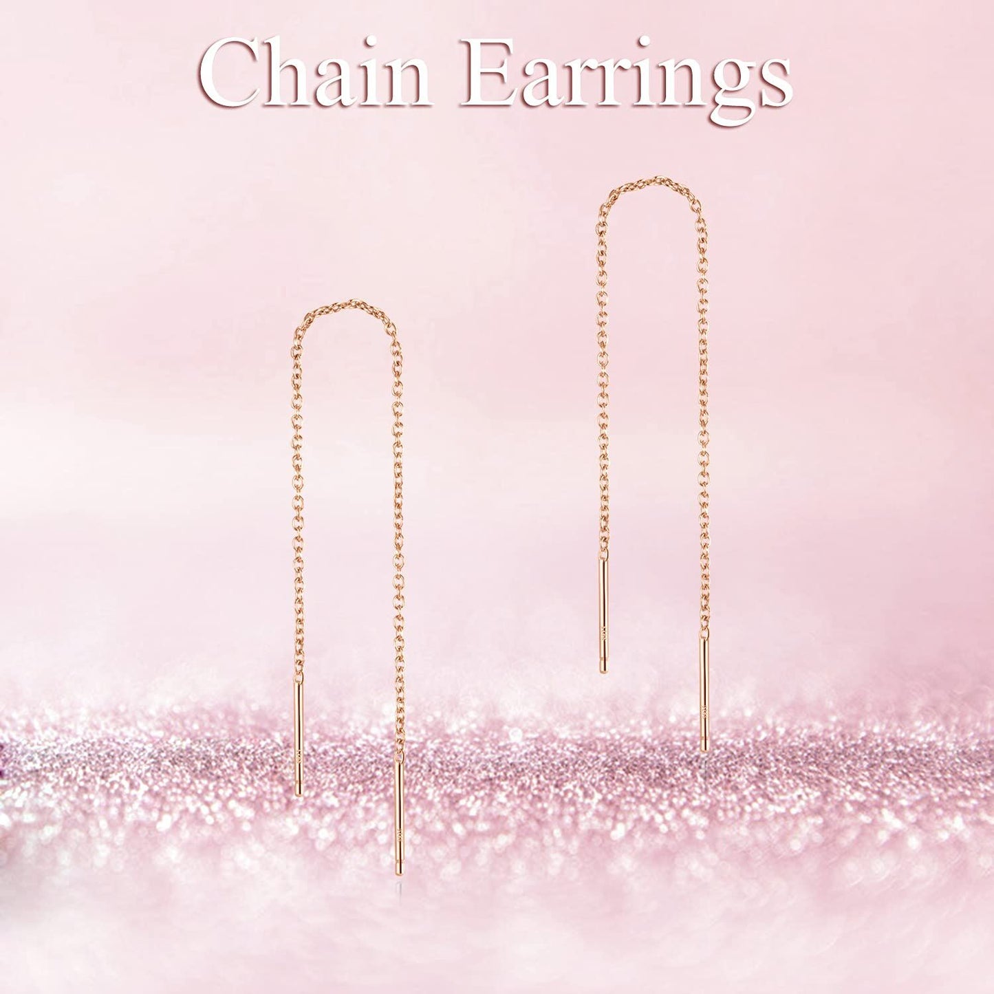 Gold 925 Sterling Silver Threader Chain Dangle Earrings with Long Bar Pendant for Women 925 Gold Plated Minimalist  Idea
