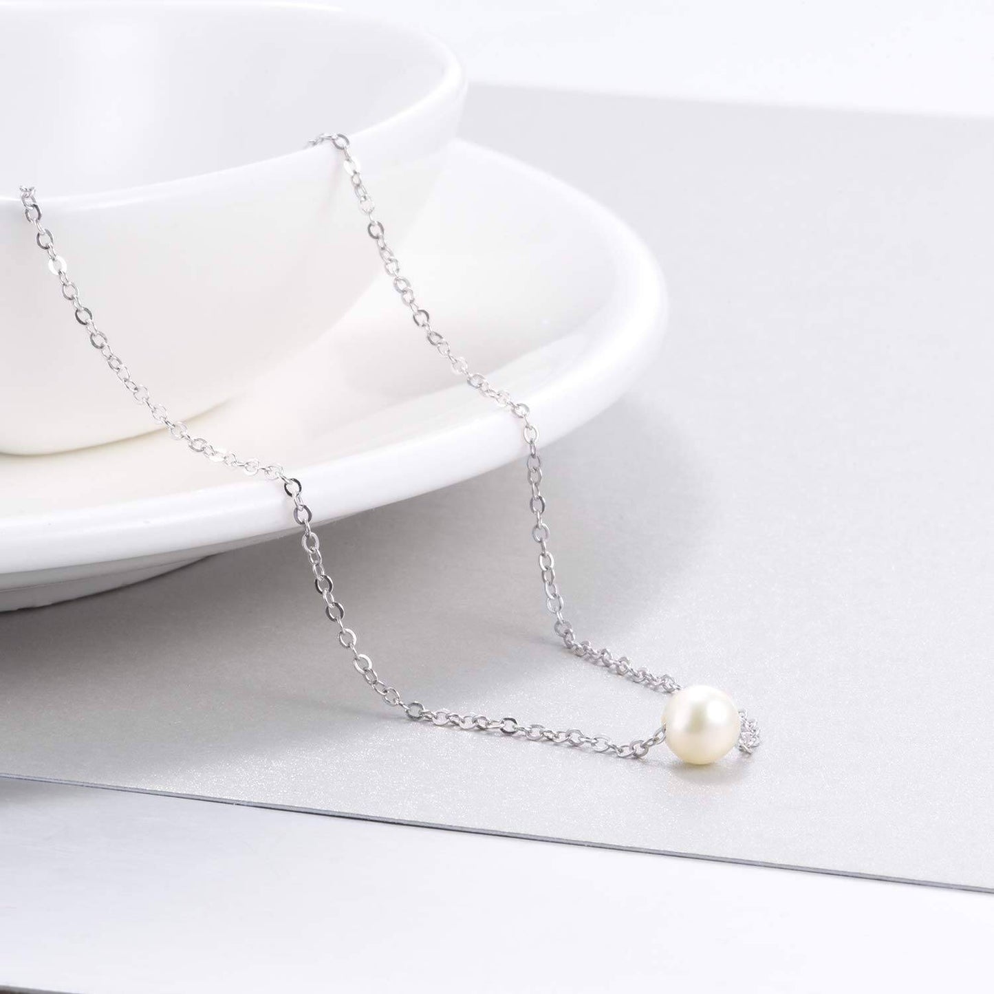925 Sterling Silver Single Pearl Choker Necklace for Women 7-8mm Freshwater Cultured Pearls Wedding Bridesmaids Anniversary 14 16 18 inch