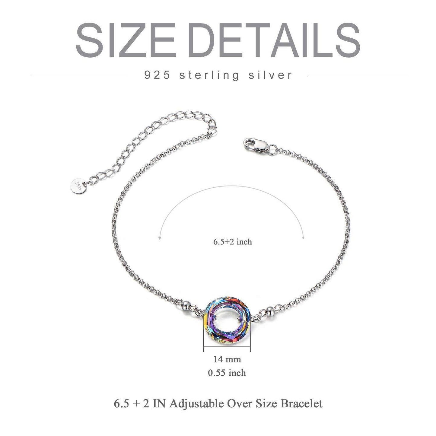 925 Sterling Silver Blue Crystal Circle Chain Bracelet for Women s