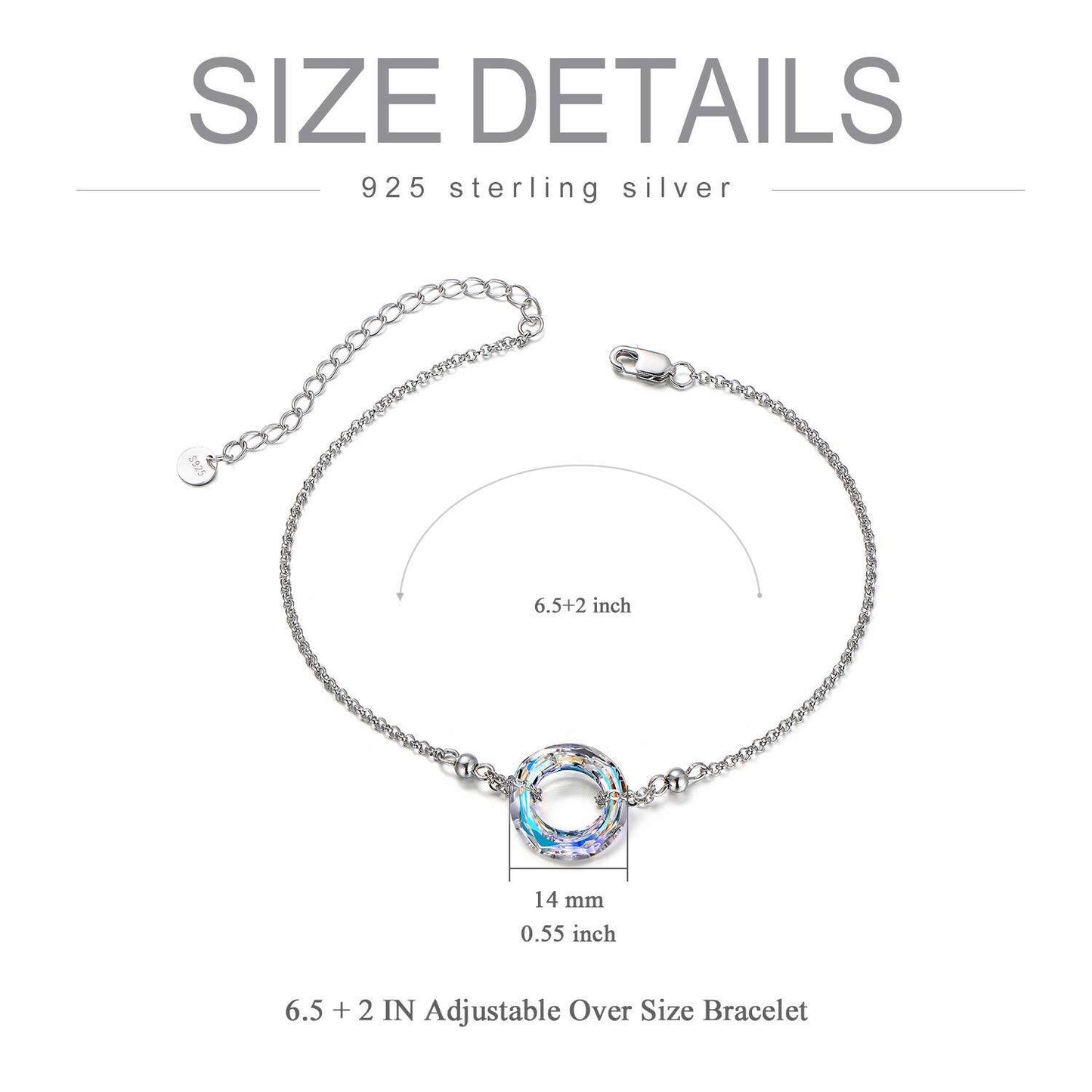 925 Sterling Silver Blue Crystal Circle Chain Bracelet for Women s