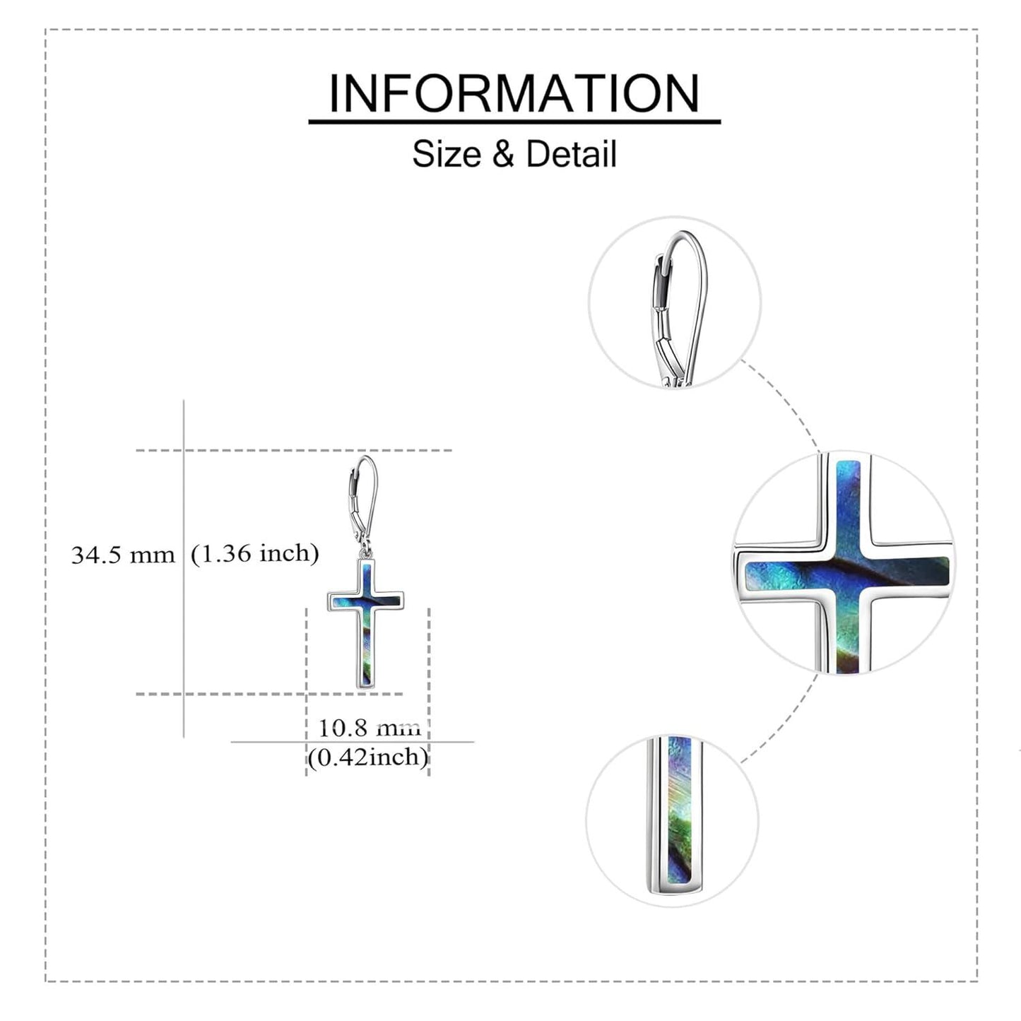 925 Sterling Silver Opal Cross Leverback Dangle Drop Earrings for Women and Men