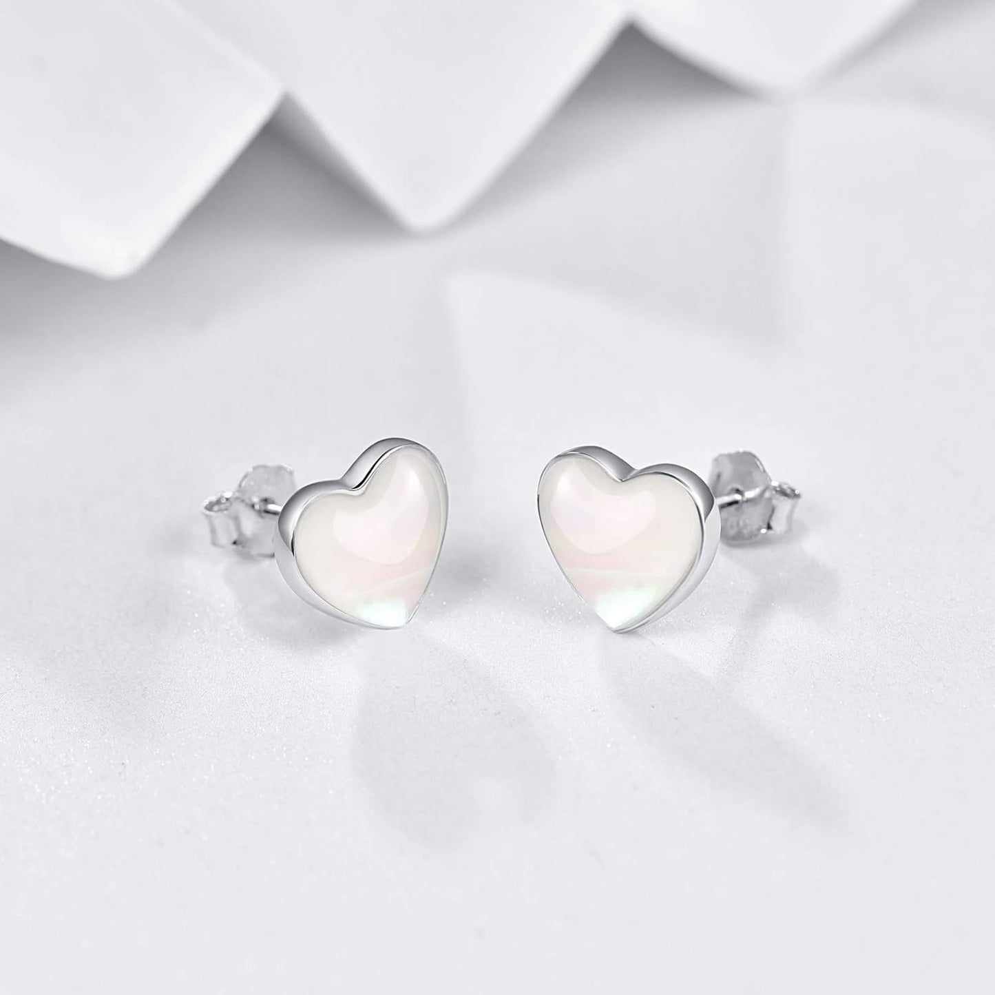 925 Sterling Silver Heart Shape Mother of Pearl Stud Earrings for Women Girls Gifts Jewelry Accessories Hypoallergenic Safe 6MM Size